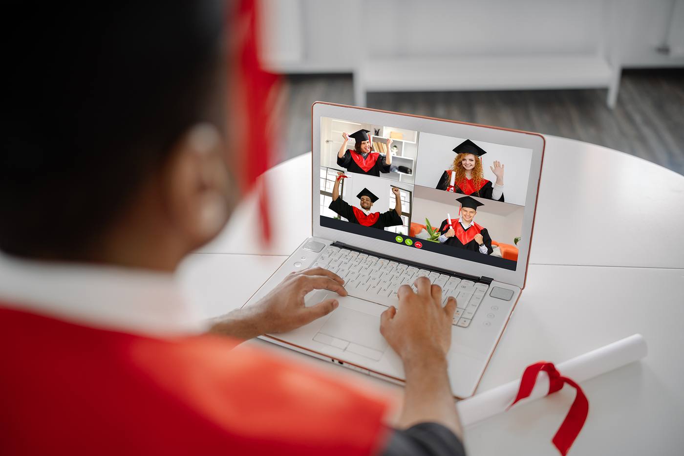 Virtual graduation on a laptop